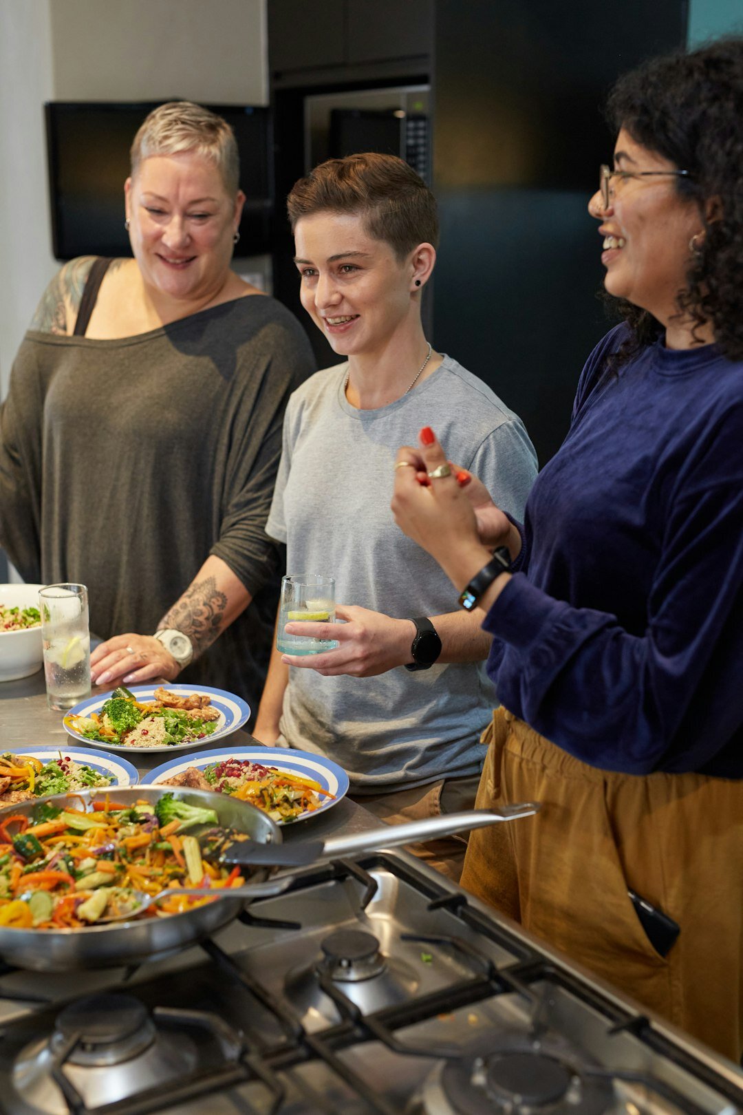 family enjoying home cooked dinner